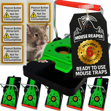 Load image into Gallery viewer, Mouse Trap, 6 Pack Heavy Duty Reusable Snap Traps that Kill Instantly, High Sensitive Mice Catcher UK, Safe and Effective Rodent Trap for Indoors &amp; Outdoors, Easy to Set &amp; Clean – Includes Peanut Bait