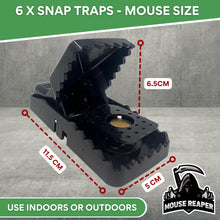 Load image into Gallery viewer, Mouse Traps Mice Traps, 6 Pack Mouse Traps for Indoors That Kill Instantly, Rodent Trap, Reusable Snap Trap for Mice Control – Includes 6 x Peanut Butter Bait Sachets – Best Ready to Use Mouse Trap