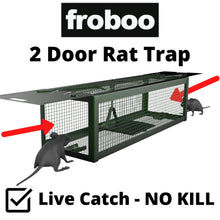 Load image into Gallery viewer, Humane Rat Trap – Live Catch Rat Cage With 2 Entry Points (No Kill) – Use Indoors &amp; Outdoors – Pet and Child Safe – Reusable and Easy to Clean