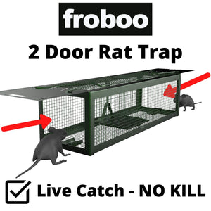 Humane Rat Trap – Live Catch Rat Cage With 2 Entry Points (No Kill) – Use Indoors & Outdoors – Pet and Child Safe – Reusable and Easy to Clean