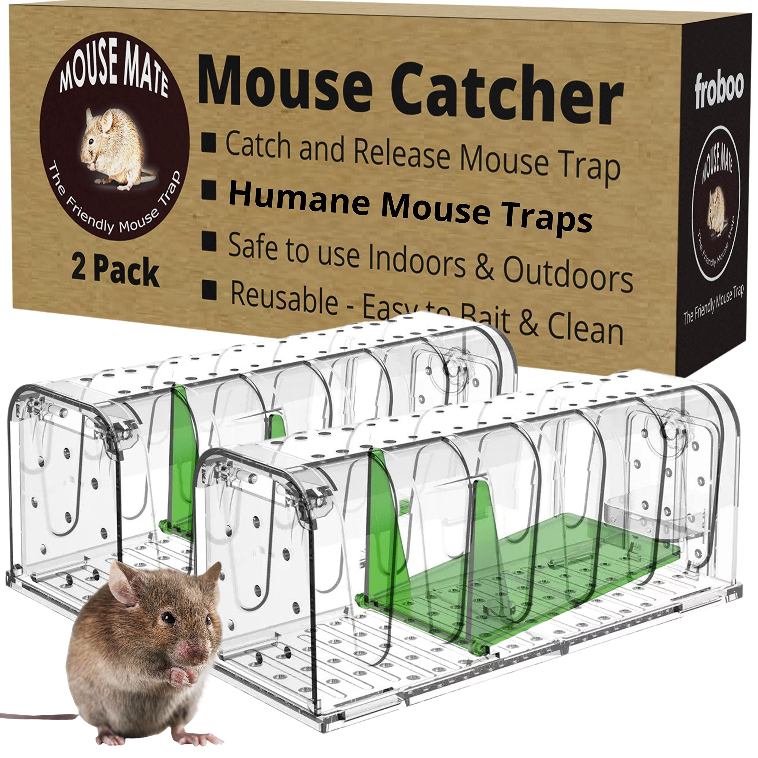 Mouse Traps Humane 2 Pack Trap Set Easy Catch Release Live Indoor/Outdoor  Rats