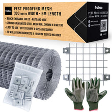 Load image into Gallery viewer, Rat Mesh - Rodent Proofing Wire Metal Mesh Roll 6M x 300mm With Wall Fixings to Block Rats, Mice &amp; Squirrels | Use to Cover Vents Air bricks - Fill Gaps &amp; Holes - Protect Chicken Coops &amp; Shed Bases UK